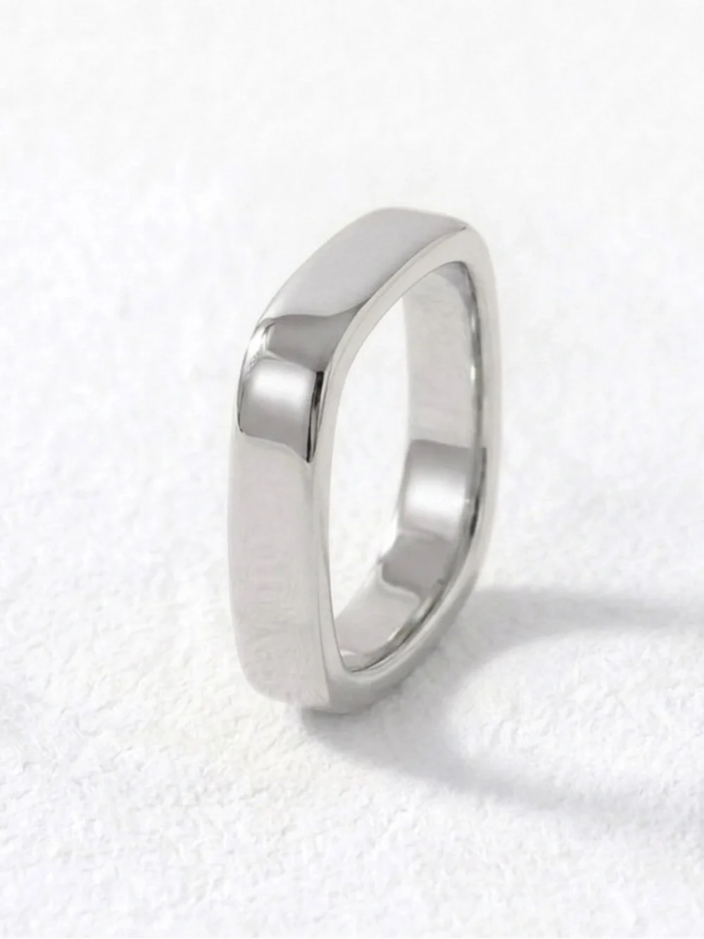 Platinum Plated Modern Square Silver Edge Band Ring  | Minimalist Elegant Ring